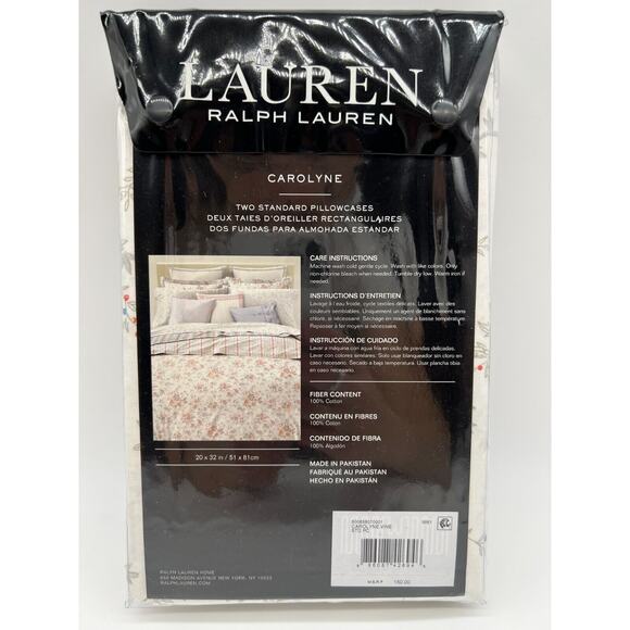 Lauren Ralph Lauren Carolyne Vine 2 Standard Pillowcases Grey NWT $150 - Picture 2 of 12